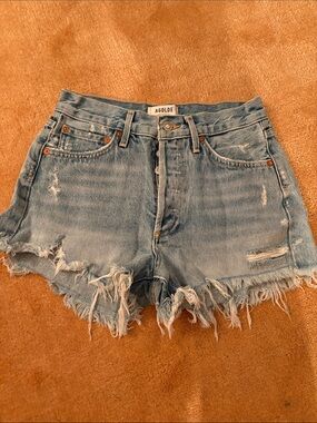 Agolde Light Wash Frayed Hem Denim Shorts